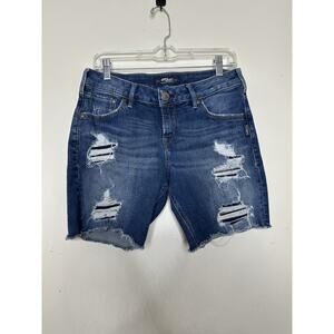 Silver Jeans Size W28/L8 Sam Bermuda Cut Off Shorts Distressed Dark Wash Mid Ris